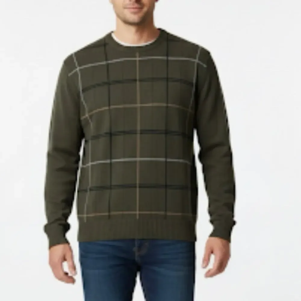 Oscar de la Renta Green Windowpane Crew Neck Sweater 100% Cotton Size XL